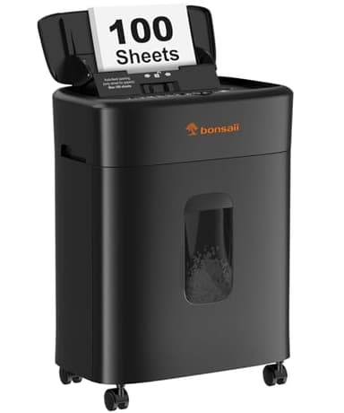 Bonsaii 100 Blatt Aktenvernichter mit Automatischer Zuführung, Mikroschnitt Schredder Aktenvernichter P4 mit Anti-Stau, Bis zu 30-Minuten-Dauerbetrieb, 16L-Behälter, für zu Hause und im Büro, C231-D