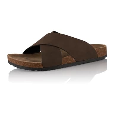 Fusskleidung® Damen Herren Pantoletten mit Kork-Fußbett – Sommer Sandalen mit überkreuzten Riemen, Bequem & Rutschhemmend Braun EU 43
