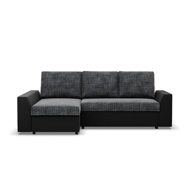 Mebligo LUGO - Ecksofa mit Schlaffunktion, Bettkastem, Komfort und Still, Universelle Seite, dunkelgrau + schwarz (Lawa 17)