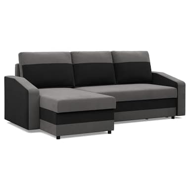 Mebligo - Ecksofa mit Schlaffunktion und Bettkasten Orion, Eckcouch Universelle Seite, Sofa L Form (BxTxH) 231 x 140 x 85 cm, Couch Wohnzimmer, Ecke Sofa, Grau + Schwarz (Mikro 27 + Mikro 15)