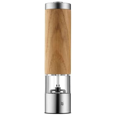 WMF Ceramill Elektrische Mühle 21,5 cm, Salz und Pfeffermühle elektrisch unbefüllt, Eichenholz Cromargan Edelstahl, Keramikmahlwerk