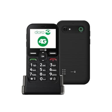 DORO Telefon – Doro Leva E10 – 4G Handy für Senioren – 2,4 Zoll Querformat-Display, kontrastreiche Tasten, besonders klarer Klang, HD Voice, Kamera, Doro Secure-Taste – Inklusive Ladestation – Schwarz