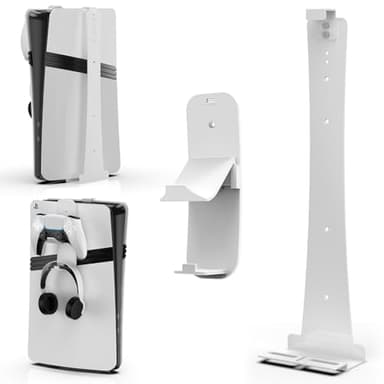 Aceshop Wandhalterung PS5 Slim, Wandhalterung Set für Playstation 5 Slim (Disc und digitale) Stabile Stahlwandständer Halterung PS5 Slim Konsole mit Controller-Halter Kopfhöreraufhänger (Weiß)