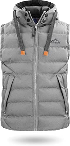 normani Herren Wattierte Weste Winddichte Steppweste mit Sweat Kapuze und Stehkragen Outdoor Bodywarmer Farbe Grau Größe 7XL/66