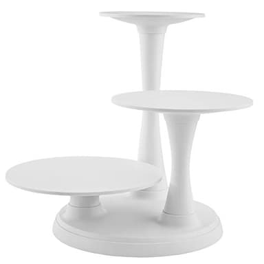 Wilton 3 Tier Pillar Cake Stand Tortenständer 3 Etagen, Schön Präsentierender Solider Tortenetagere für 3 Torten Kunststoff Kuchenständer - Ø 25 30 und 35 cm, Weiß