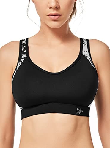 Yvette Damen Sport BH Starker Halt Große Größen Gekreuzt Rücken Bügellos für Laufen Joggen Yoga Fitness, Schwarz, Gr.- 100D