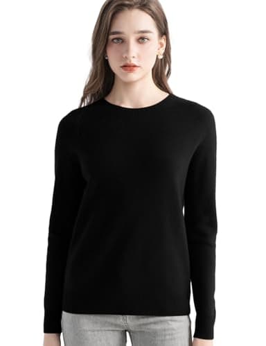 Chanyarn Damen 100% Kaschmir Pullover 2025 Herbst Winter Rundhalsausschnitt Lange Ärmel warm weicher Strickpullover (Schwarz,L)