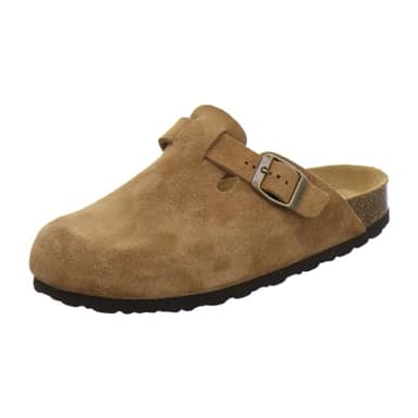 AFS-Schuhe 2900 Clogs Damen Bequeme Hausschuhe mit Fußbett aus Leder Made in Germany (39 EU, Cognac Velour)