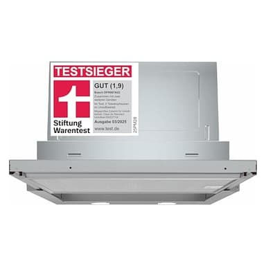 Bosch DFR067A52, Stiftung Warentest Testsieger* Serie 4 Flachschirmhaube, 60 cm breit, für Um- & Abluftbetrieb, Made in Germany, Leiser Betrieb, LED-Beleuchtung für gleichmäßiges Licht, Kurzhubtasten