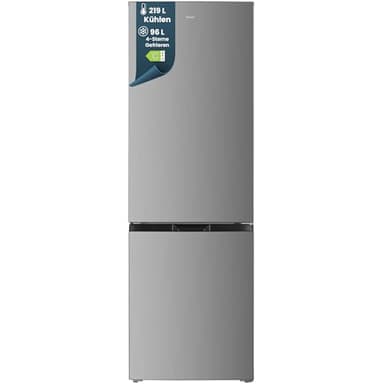 homeX Kühlschrank mit Gefrierfach, Kühl-Gefrier-Kombination freistehend, groß - 315 Liter, 4-Sterne Gefrieren, Super-Frost-Funktion, leise Kühlgefrierkombi, EEK C, XXL Kühl Gefrierkombination silber