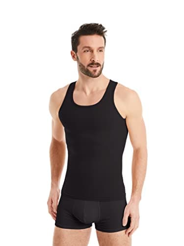 FINN Shapewear Herren Kompressionsshirt – Bauch-Weg Unterhemd & Body-Shaper Männer – Ärmelloses Tank-Top aus Baumwolle für flacheren Bauch und bessere Haltung Schwarz L