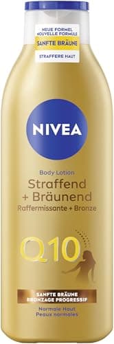 NIVEA Body Lotion Q10 Straffend + Bräunend (250 ml), Body Milk für straffere Haut & verbesserte Elastizität in 7 Tagen, Körpercreme mit Q10 für eine natürliche Bräune