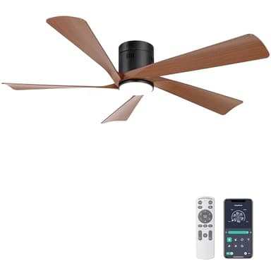 Ohniyou Deckenventilator mit Beleuchtung, 132 cm (52 Zoll), Fernbedienung und App-Steuerung, Deckenventilator für den Außenbereich, Terrasse, Wohnzimmer, Dimmbar, Leiser DC-Motor, Walnuss