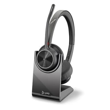 Schnurloses Poly Voyager 4320 UC-Headset und Ladestation – Stereo-Kopfhörer mit Noise Cancelling-Mikrofonarm, Verbindung mit PC/Mac/Mobiltelefon über Bluetooth, Kompatibel: Teams (zertifiziert), Zoom