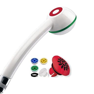 Duschkopf SwissClima ITALIA TOP! Kräftig für mehr Druck, zB Durchlauferhitzer und weniger Wasser: verkalkungsfreie Handbrause, Regenstrahl-Aufsatz, 3 Reduzierer, SwissMade