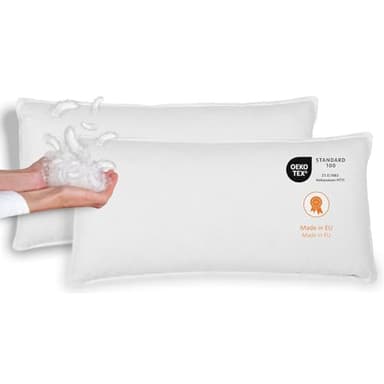 sleepling 2er Set Daunenkissen Federkissen 40x80 cm, Kopfkissen, 100% Daunen & Federn, Kissen 40 x 80 cm, Bezug 100% Baumwolle, waschbar, Made in EU, Oeko-Tex