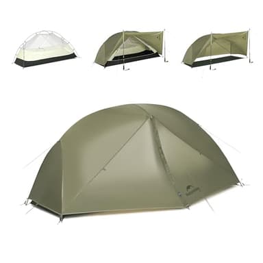 Naturehike Mongar Pro Ultraleichtes Zelte Winddicht Wasserdicht Trekkingzelt Tragbar 1 Personen Zelt 3-4 Saison für Camping Wandern (Olivgrün/1 Personen)