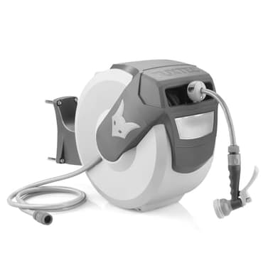 Fuxtec automatische Schlauchtrommel FX-WSA30G – 30 m Gartenschlauch ½ Zoll – Schlauchaufroller zur Wandmontage inkl. Handbrause und Anschlüssen – 180° schwenkbar (65x29x46 cm)