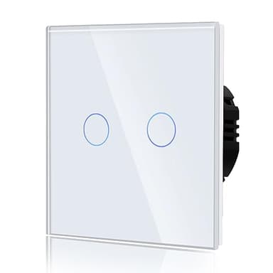 BSEED Touch Lichtschalter aus Glas, Modern Schalter Unterputz, Wandschalter mit LED Hinterlicht (Kein Neutralleiter erforderlich), KEIN WLAN, 86mm 2 Fach 1 Weg Weiß