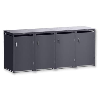 Metzler Mülltonnenbox 4er 240L in Eisenglimmer, Mülltonnenverkleidung für 4 Tonnen abschließbar und mit Automatikdeckel, pulverbeschichteter & witterungsbeständiger Stahl in DB 703, Müllbox rostfrei