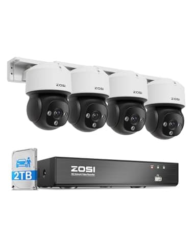 ZOSI 4K PoE PTZ Überwachungskamera Set Aussen, 8CH 2TB NVR, 4X Pan Tilt IP Dome Kameras, Personen- /Autoerkennung, KI-Tracking, 2-Wege-Audio, IR Nachtsicht