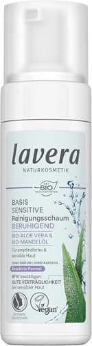 lavera basis sensitiv Reinigungsschaum - Naturkosmetik - vegan - Bio-Aloe Vera und Bio-Mandelöl - Gesichtsreinigung - Natürliche Reinigungsformel - 1 x 150 ml