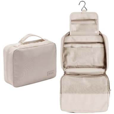 Groß Kulturbeutel Damen & Herren - Gross Kulturtasche Zum Aufhängen, Kosmetiktasche - Waschtasche für Frauen & Mädchen-Beige