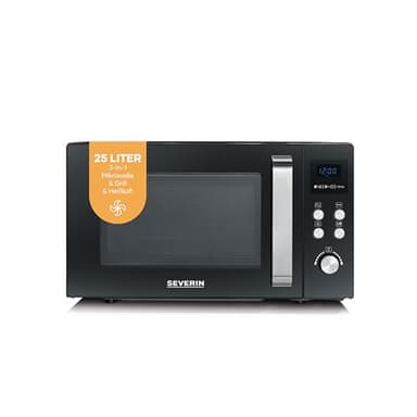 SEVERIN 3-in-1 Mikrowelle mit Grill und Heißluftfunktion bis 200°C, Minibackofen inklusive Vorheizfunktion, mit antihaft-beschichtetem Pizza-Teller, schwarz, MW 7752