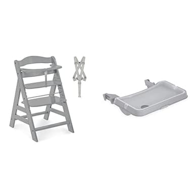 Hauck Alpha+ Mitwachsender Holz Hochstuhl (FSC Zertifiziert) & Essbrett Tray für Alpha+ und Beta+, Tiefenverstellbar