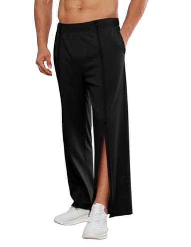 PINSPARK Reha Hose Herren Baumwolle Jogginghose Lang Sporthose Locker Abreißhose mit durchgehendem Reißverschluss Lässig Jogger Trainingshose Schwarz XL