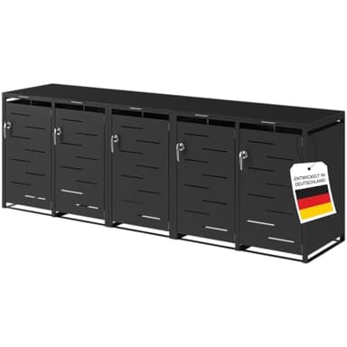 STEELSØN Diorus Mülltonnenbox 5er bis 240L abschließbar – Hochwertige Mülltonnenverkleidung für 5 Tonnen – Müllbox Stahl – Müllcontainer Schwarz - Mülltonnen Box wetterfest – Gerätebox mit Schloss