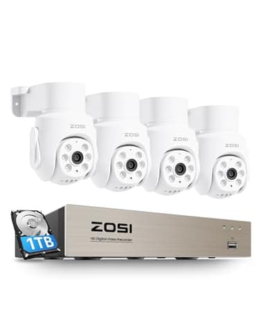 ZOSI Kabelgebunden 2MP PTZ Überwachungskamera Aussen Set mit Audio, 8CH 5MP 1TB DVR, KI Personen-/Autoerkennung, Videoüberwachung für Haus/Büro/Laden