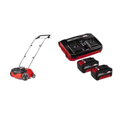 Einhell Akku-Vertikutierer-Lüfter GC-SC 36/31 Li Power X-Change (Li-Ion, 36 V, 31 cm Arbeitsbreite, 3-in-1-Kombi, kugelgelagerte Messerwalze mit 8 Messern, inkl. 2x 4,0 Ah Akkus und Twincharger)
