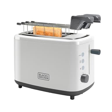 BLACK+DECKER BXTOA820E - Toaster 820W | 2 Schlitze | 3 Funktionen | 7 Bräunungsstufen | 2 Edelstahlklemmen | Stoppfunktion | Krümelschublade | Weiß