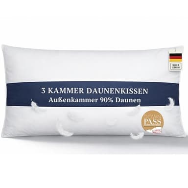 Brönning Daunenkissen 40x80 - Made in Germany | Premium 3 Kammer Kopfkissen 40x80 | Kuschelweiches Kissen Allergiker geignet | Flaches Federkissen