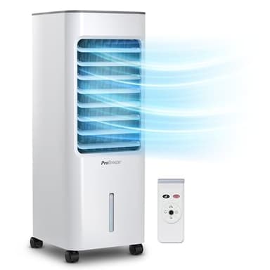 Pro Breeze 5L Mobiler Luftkühler, 4-in-1 mit 3 Stufen, LED Anzeige und Fernbedienung, Mobiler Verdunstungskühler ohne Abluftschlauch mit Wasserkühlung, Ventilator, Luftbefeuchter und Nachtmodus, Weiß