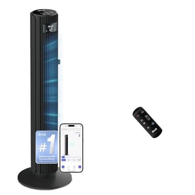Levoit - Smart APP Turmventilator Leise-Ventilator für Schlafzimmer - 4 Modi/12 Stufen/12 Std Timer - Fernbedienung & Kühlung - 7,9m/s - Sensor & Sprachsteuerung Standventilator - Schwarz, 106 cm