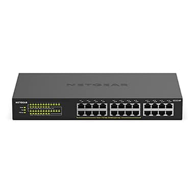 NETGEAR GS324P 24 Port Gigabit Ethernet LAN PoE Switch (mit 16x PoE+ 190W, Plug-and-Play Netzwerk Switch, Desktop oder 19 Zoll Rack-Montage, energieeffizient, Robustes Metallgehäuse), schwarz