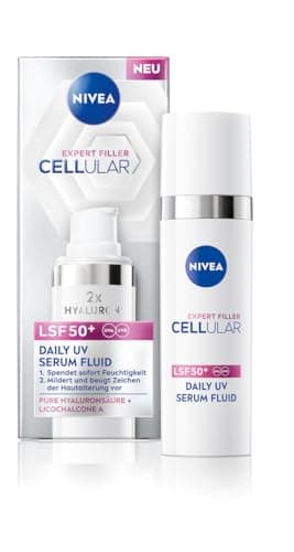 NIVEA Cellular Expert Filler Hyaluron-Serum mit LSF 50+, leichtes und schnell einziehendes Serum mit purem Hyaluron, Gesichtspflege für geglättete Falten, Tägliches UV Serum Fluid (30 ml)