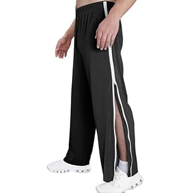 WVONIF Herren Trainingshose mit durchgehendem Reissverschluss Reha Hose mit seitlicher Mix Sporthose Jogginghose Abreißhose Locker Lässig Sportswear mit Tasche Weites Bein Postoperative Sporthose