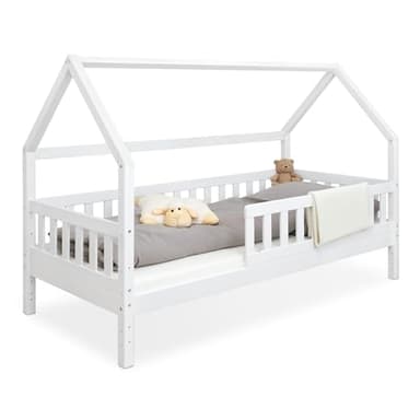 Ehrenkind® Hausbett Lille | Kinderbett mit abnehmbaren Rausfallschutz aus Massivholz FSC® zertifziert | Hausbett 80x160 | Kinderbett 80x160 Weiß
