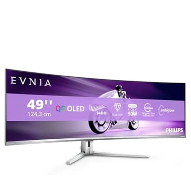 Philips 49M2C8900LA 48.9 zoll Curved, DQHD USB Hub Monitor, 144Hz, QD-OLED Panel, 0.03ms GtG, Adaptive Sync, HDR400 TrueBlack, FreeSync Premium Pro, Lautsprecher,(5120x1440 HDMI 2x 2.0 DP 1x 1,4)Grau