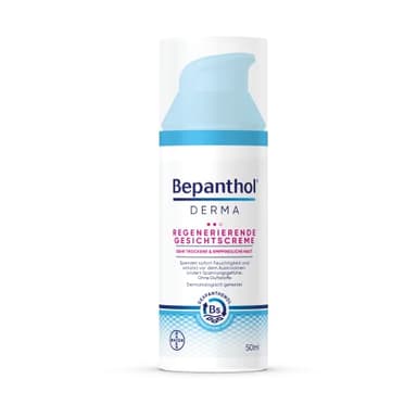Bepanthol DERMA Regenerierende Gesichtscreme, Gesichtspflege für empfindliche und sehr trockene Haut, dermatologisch getestete Feuchtigkeitscreme mit Dexpanthenol, nicht-komedogene 50 ml Pumpflasche