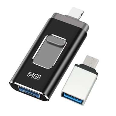 64GB USB Stick für iPhone, MFi-zertifizierter Lightnning Speicherstick, 4-in-1 Stick für Handy – Kompatibel mit iOS/Android/PC, USB 3.0 Plug-and-Play - zur Sicherung von Fotos und Videos, Schwarz