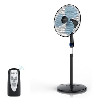 Brandson - Standventilator mit Fernbedienung 50 W - Preisträger 2025 - Standlüfter leise – Ventilator höhenverstellbar - um 40° verstellbar - 3 Geschwindigkeitsstufen - Oszillation ca. 90° - schwarz