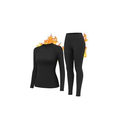 HiZiTi Thermounterwäsche Damen Skiunterwäsche Set Winter Schwarz Funktionsunterwäsche Thermo Unterwäsche Ski Damen Extra Warm Atmungsaktive Thermowäsche mit Thermounterhose Thermounterhemd Langarm L