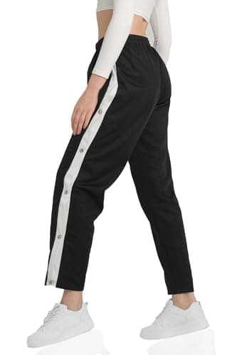 Kendindza Knopfhose Reha Hose Damen seitlich zu öffnen Jogginghose mit Druckknöpfen Relaxhose Damen Sporthose Damen Lang Trainingshose Damen Lang Freizeithose Damen Schwarz - XL