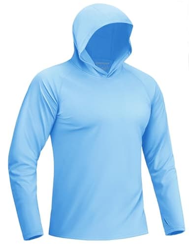 TACVASEN Herren Sonnenschutz Hoodie Sommer Atmungsaktiv Langarmshirts UPF 50+ mit Kapuze, Blau, L