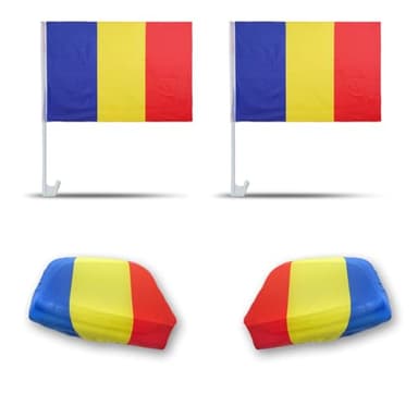 Sonia Originelli Fanset Fanartikel Fahnen für das Auto Spiegelfahnen Fensterfahnen WM EM, Farbe: Rumänien