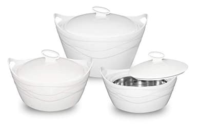 BEM Thermoschüssel 3er Set mit Deckel für Essen, Edelstahl-Einsatz, Warmhalten, Thermo-Lebensmittelbehälter